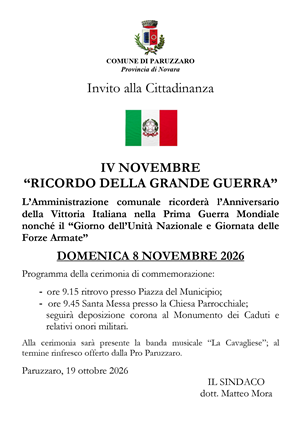 Celebrazione dell'Anniversario del IV NOVEMBRE in ricordo dei caduti